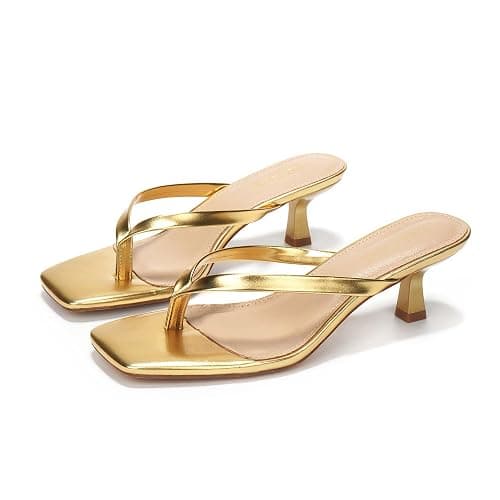 LULLASONG Women's Kitten Heels Sandals Square Open Toe Flip Flop Heels 1.8-2 Inch Heeled Sandals for Women thumbnail 3