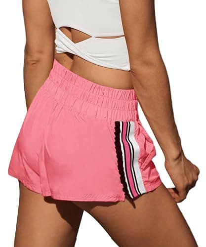 LAMISSCHE Womens Running Shorts Athletic High Waisted Biker Shorts Summer Workout Quick Dry Striped Ruffle Short thumbnail 4