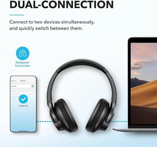 soundcore by Anker Q20i Hybrid Active Noise Cancelling Headphones, Wireless Over-Ear Bluetooth, 40H Long ANC Playtime, Hi-Res Audio, Big Bass, Customize via an App, Transparency Mode, Ideal for Travel thumbnail 7
