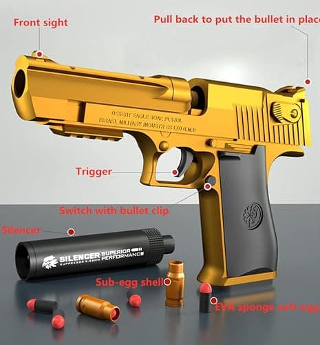 Pistolet jouet avec balles souples avec chargeur éjectable et balles - Pistolet jouet taille 1: 1 avec chargeur d'aspect réel, pour une formation à la sécurité ou un cadeau unique (or) thumbnail 3