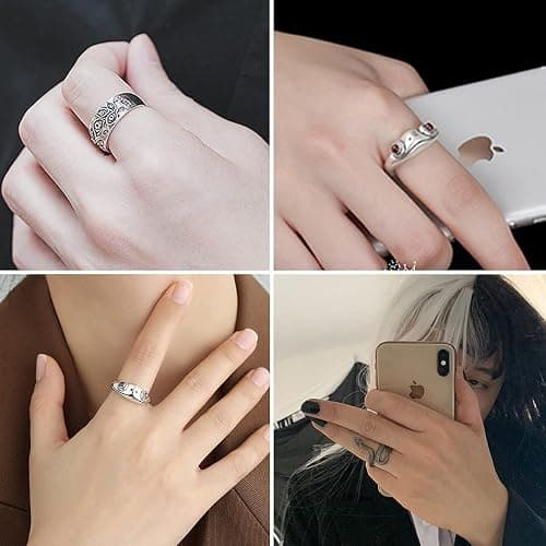 AIDSOTOU Mens Vintage Open Rings Set Frog Snake Skull Cool Punk Goth Ring for Men Women Adjustable (Silver-16 PCS) thumbnail 5
