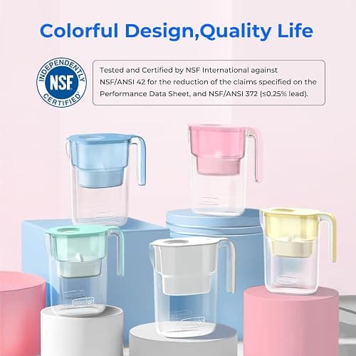 Waterdrop Water Filter Pitcher with 1 Filter, 5X Times Lifetime, Lasts 200 Gallons, for Fridge, Countertop and Gift, Reduces PFOA/PFOS, Chlorine, 7-Cup Capacity, Elfin, Pink thumbnail 8