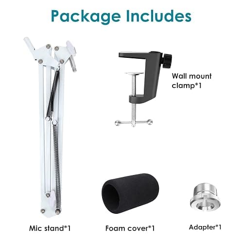 QuadCast Microphone Arm Stand White - Mic Arm with Microphone Cover Foam Compatible with HyperX QuadCast S Mic by YOUSHARES thumbnail 3