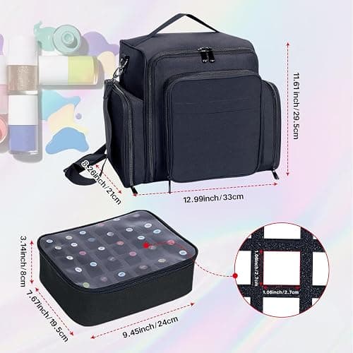 YAHOURWAT Nail Polish Organizer Holds 60 Bottles and a Nail Lamp,Portable Travel Case with 2 Removable Bags and Tools Storage Pockets Black thumbnail 3