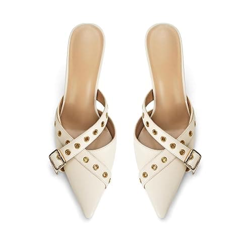 Dsevht Black Kitten Heels for Women Pointed Closed Toe Dressy Bow Heel Vintage Heeled Mules Sexy Pointy Studded Slip on Stiletto Pump Shoes thumbnail 4