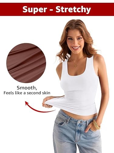 EasyGala Womens Double Lined Scoop Neck Tank Tops Basic Slim Fit Sleeveless Shirts Y2K Summer Going Out Outfits thumbnail 3
