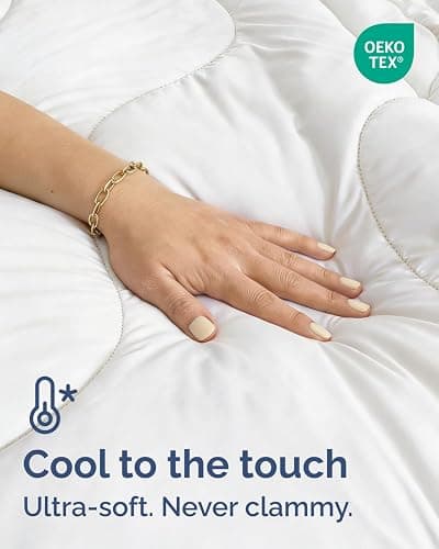 Cooling Comforter Full/Queen Size - Cooling Blanket for Hot Sleepers and Night Sweats - Summer Comforter for Full & Queen Size Beds - Soft, Comfy, Breathable Cold Blanket for Sleeping - 90x90 (White) thumbnail 2