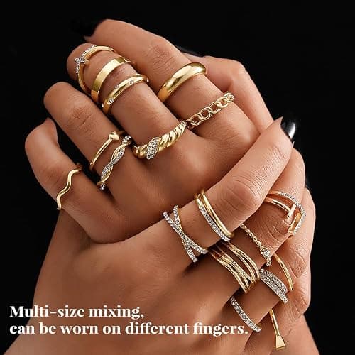 KISS WIFE Golden Silvery Black Kunckle Rings Set for Women, Dainty Simple Trendy Cute Stackable Finger Rings Pack, Perfect for Stacking Layering on Thumb and Knuckle, Mixed Size, Jewelry Gift thumbnail 5