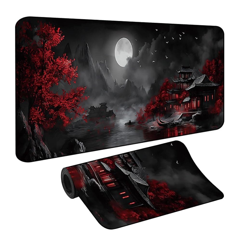 Large Mouse Pad for Desk Abstract Texture Line Gaming Mouse Pad, 300x800x3mm Extended Desk Mat with Non-Slip Rubber Base Stitched Edges Waterproof Keyboard Pad for Gaming & Work (Retro Design) - Image 1