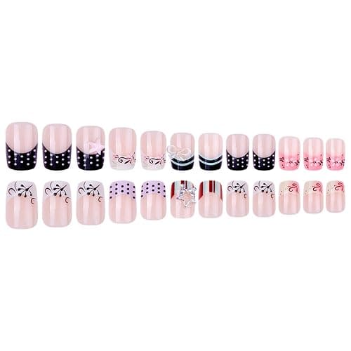 OCTOSWAVE Square Short Press on Nails with 3D Bows, Stars, Stripes & Polka Dots - 24Pcs Acrylic Fake Nails - Trendy Nail Art for Parties, Outdoors & Office thumbnail 5
