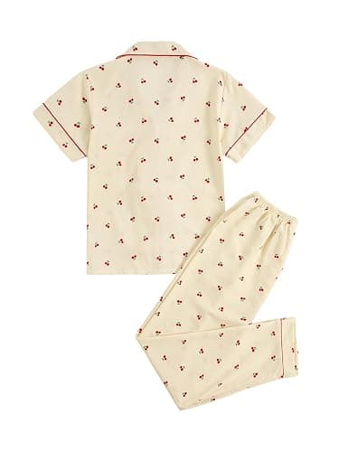 Verdusa Women's 2 Piece Pajama Sets Cute Printed Fall Pajamas Sleepwear Button Up Shirt with Pants Lounge Pjs thumbnail 3