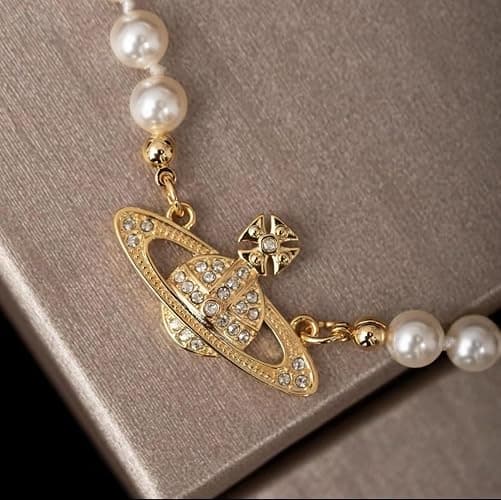 Pearl Saturn Necklace for Women Rhinestone Planet Choker Artificial Pearl Necklace Birthday Party Anniversary Ladies' Wedding Charm Jewelry Gift thumbnail 4
