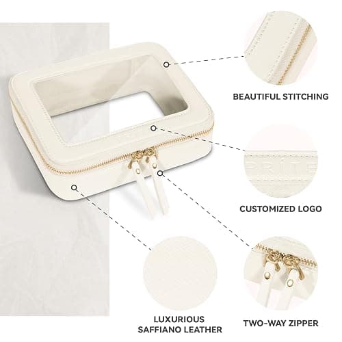 Prite Clear Makeup Bag Cosmetic Organizer Case Waterproof Travel Toiletry Bag Skincare Pouch with Golden Zipper(Beige) thumbnail 5