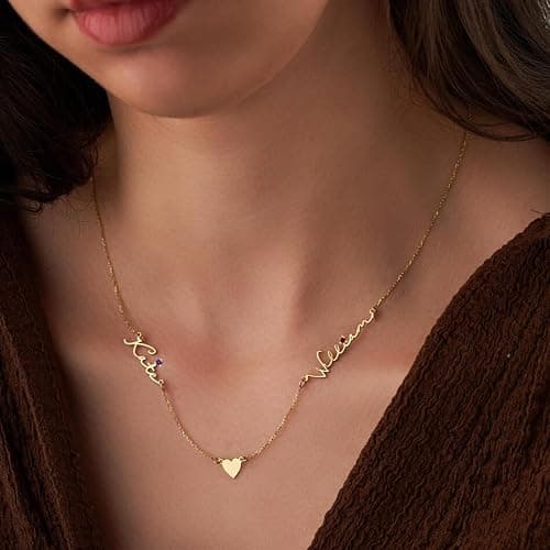 Mothers Day Personalized Name Necklace for Women, 18K Gold Plated Handmade Custom Necklace with Kids Name, Dainty Birthstone Choker Nameplate Jewelry Gift for Mom thumbnail 2