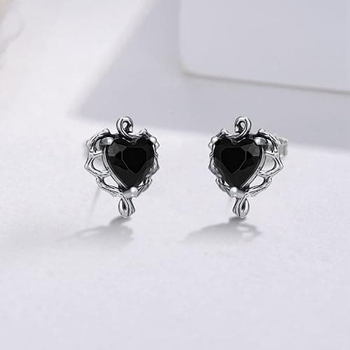 Gothic Heart/Cat/Bat/Anatomical Heart Earrings 925 Sterling Silver Goth Stud Earrings for Women Gothic Jewelry Gifts for Women thumbnail 2