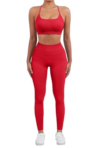 SUUKSESS Women Seamless Workout Sets Strappy Sports Bra High Waist Booty Leggings Outfits thumbnail 2
