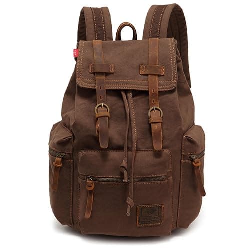 YUHAN Canvas Backpack Unisex Vintage Casual Rucksack Laptop Daypacks MacBook Bag Schoolbag Student Bookbag Satchel Hiking Camping Bag Coffee - Image 1