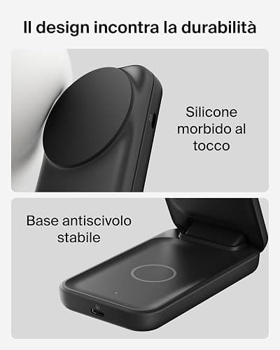 Belkin UltraCharge Caricatore iPhone Qi2, Stazione di Ricarica Wireless 2 in 1 25W, Caricatore Wireless Compatibile con MagSafe per iPhone, AirPods, Pixelsnap con Porta USB-C e Adattatore 45W, Nero thumbnail 4