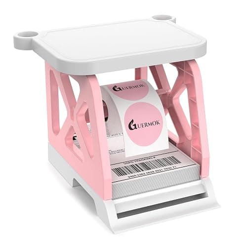 Guermok 3-in-1 Thermal Label Holder Stand for Printer Desk Organizer for Roll & Fan-Fold Labels, Cable Management, Easy Assembly for Home, Office, Retail & Small Business Pink - Image 1