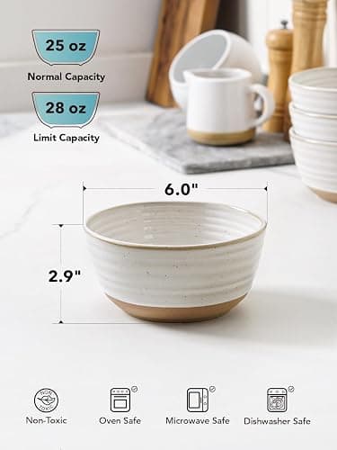 LE TAUCI Cereal Bowls Set of 4, Ceramic Soup Bowl 28 oz, Stoneware Kitchen Bowl for Pho, Chip, Fruit, Salad, Noodle, Ramen, Dishwasher Oven Microwave Safe - 6 Inch, Arctic white thumbnail 3
