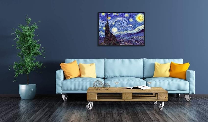 Wieco Art Framed Art Canvas Prints of Starry Night by Vincent Van Gogh Paintings Reproduction Post-Impressionism Artwork Framed Wall Art for Living Room Home Decorations Black thumbnail 3
