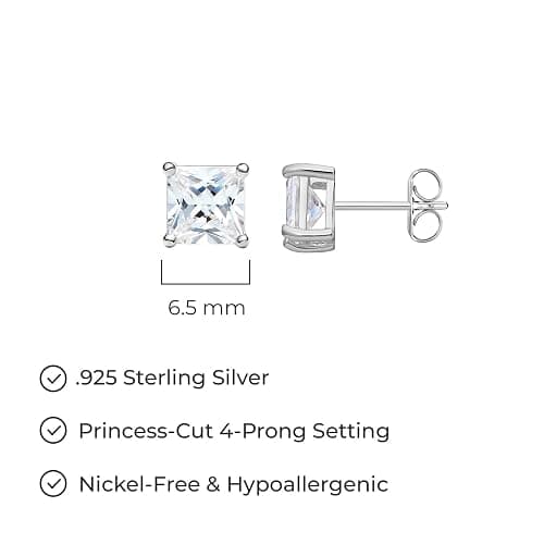 Amazon Essentials Plated Sterling Silver Cubic Zirconia Stud Earrings (Round & Princess) thumbnail 4