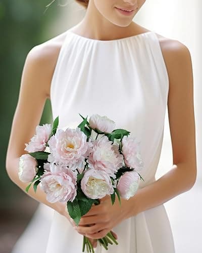 LA.PONEE Premium Pink Peonies Artificial Flowers, Fake Silk Peony Flowers with Stems, Faux Florals for Wedding Bridal Bouquets, Floral Arrangements, Table Centerpieces, Home Decorations thumbnail 2