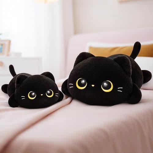 Cute Black Cat Plush Pillow, Kawaii Plushies Black Cat Stuffed Animals, Squishy Plushies, Cuddle Plush Pillow for Kids & Girls (20 Inch) thumbnail 2
