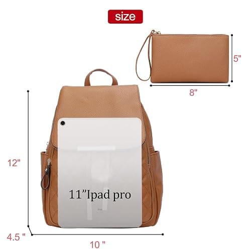 KKXIU Quilted Trendy Leather Backpack Purse for Women and Ladies Shoulder Travel Daypacks Bags with Wristlets (Y-Brown) thumbnail 5