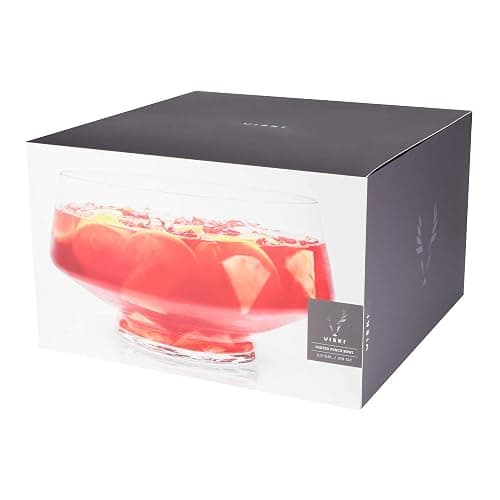 Viski Glass Punch Bowl with Footed Base, Large Modern Punch Bowl for Parties, Serveware for Cocktails, Sangria, Clear, 2.5 gal thumbnail 6