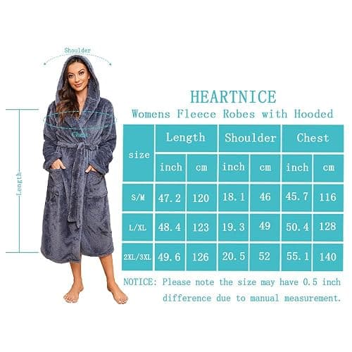 HEARTNICE Womens Hooded Fleece Robe, Thick Warm Plush Bathrobe for Women, Long Fluffy Comfy House Coat Long Fur Fleece thumbnail 7