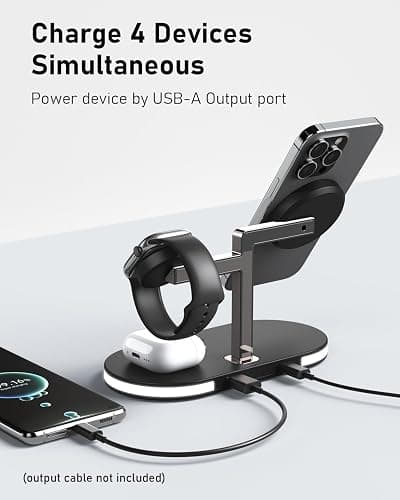 UEQ 4 in 1 Wireless Charging Station for Apple MagSafe Charger,Fast Charging Magnetic Wireless Charger Stand with Night Light for iPhone 17 Air 16 15 14 13 12 Series,Apple Watch and AirPods (Black) thumbnail 4