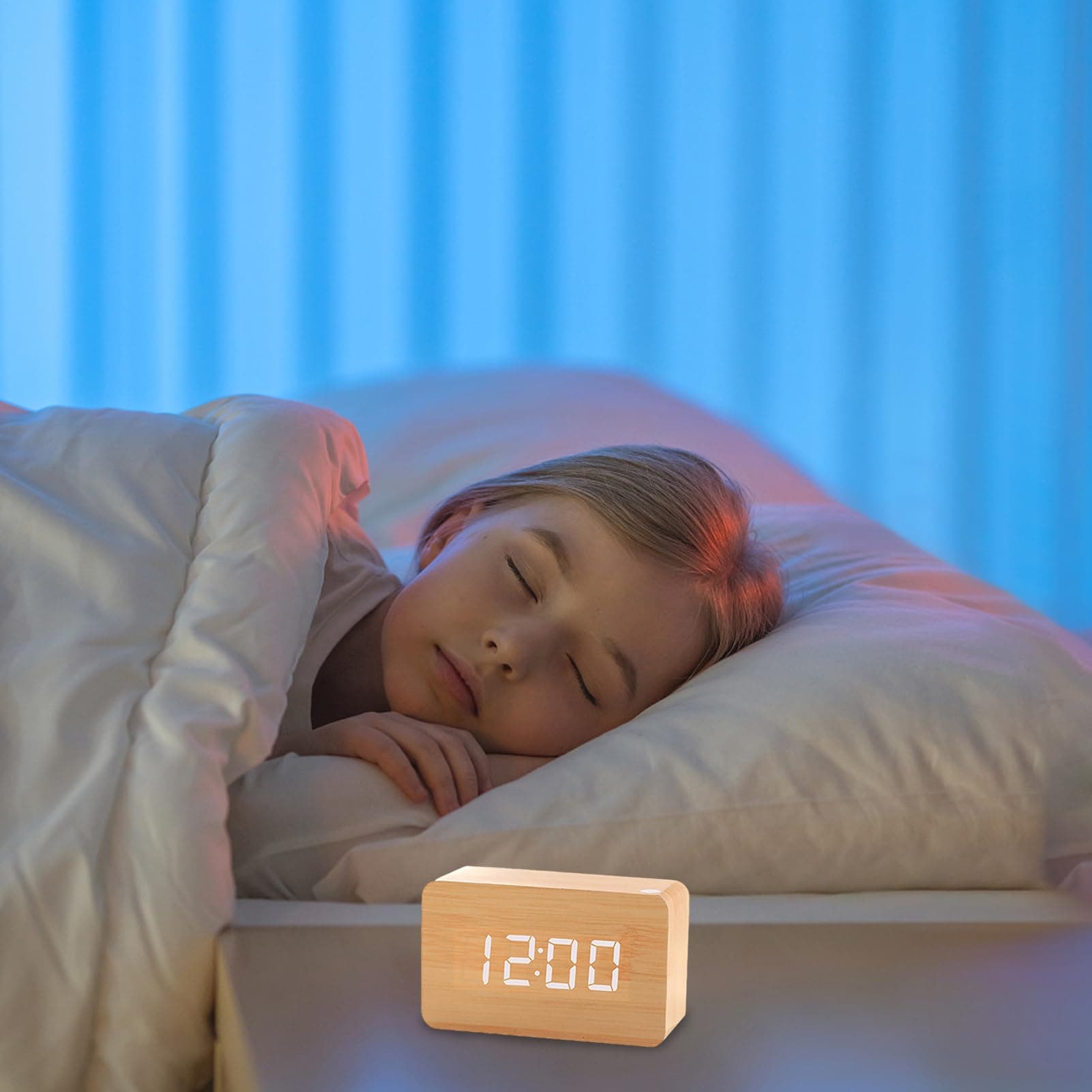 Wooden Alarm Clock - Digital LED Desk Clock, Electric Bedroom Clocks, Large Display Desk Accessories | Weekday/Weekend Mode, Sound Control, Electric Clocks for Bedside, Bedroom, Home Décor thumbnail 3