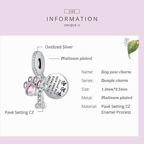 Dog Paw Charm for Charms Bracelet Pink Crystals Paved Dangle Charms Birthday Jewelry Gifts for women thumbnail 7