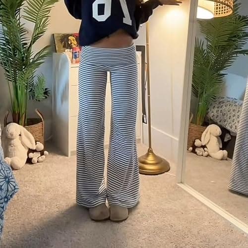 Keliholiyu Fold Over Leggings Women Y2K Foldover Wide Leg Low Waist Flare Sweatpants Lounge Yoga Pants Baggy Bell Bottom thumbnail 2