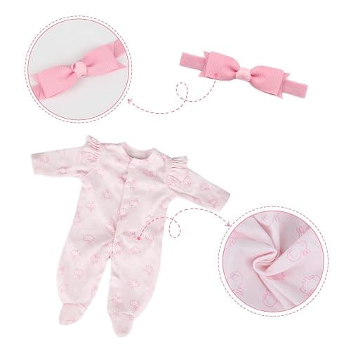 CARANOVO 2 Pcs Realistic Reborn Baby Doll Clothes for 16-18 Inch Dolls | Handmade Pink Bunny Jumpsuit + Headband, Soft Stretchy Safe, Clothing Set Accessories thumbnail 5