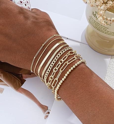 Gold Bracelets for Women, 14K Gold Plated Dainty Bracelets Set, Layered Chain Bracelets Pack Jewelry thumbnail 6