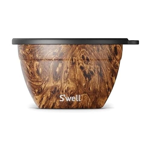 S’well Stainless Steel 64oz Salad Bowl Kit, Teakwood Finish, Includes 2oz Condiment Container and Removable Tray, Leak-Proof and Easy to Clean, Dishwasher Safe - Image 1