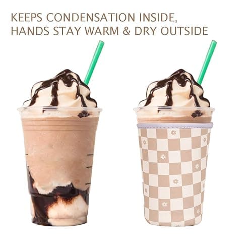 Reusable Insulated Neoprene Iced Coffee Cup Sleeve, Durable Drink Sleeve for Cold Beverages, Beverage Holder for Iced Coffee, Floral Checkers thumbnail 6