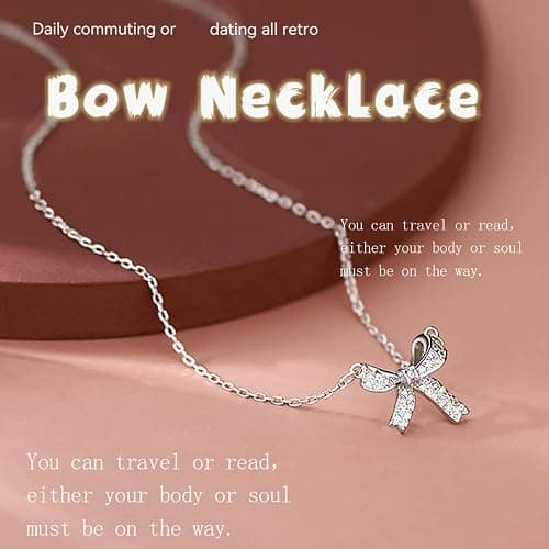 GAUEIOUR Bow Necklace,Butterfly Collarbone Necklace for Women,Light Luxury Sparkling Diamond Minimalist Design Necklaces, Sterling Silver Bow Necklaces for Women(Silver) thumbnail 3