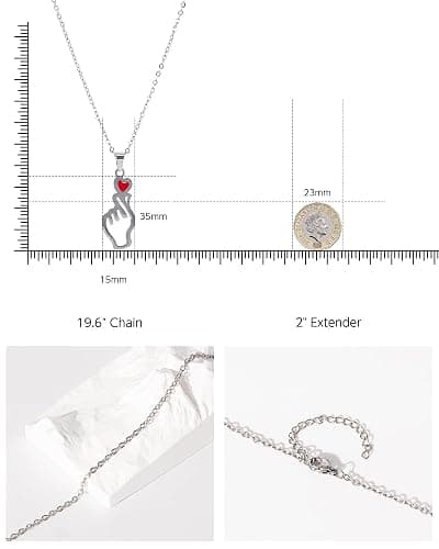 TOLOWOBK BTS Kpop Gifts for Women Girls, Silver Finger Heart Charm Necklace BTS Merchandise Gift for K pop Fan Jewellery Concert Valentines Birthday Gifts for Girlfriend Mum Daughter Sister Wife thumbnail 5