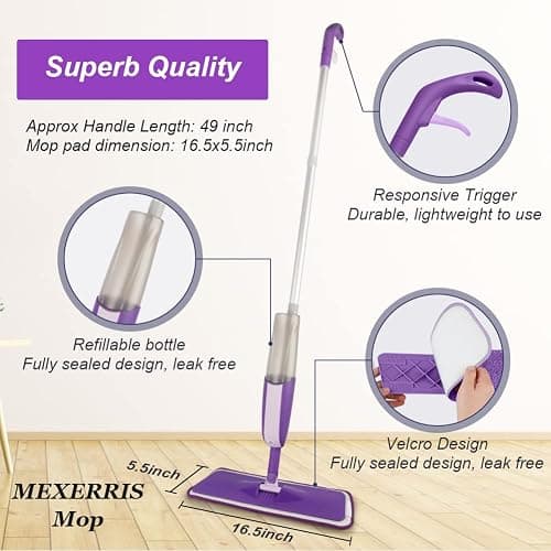 Scopa Lavapavimenti a Spruzzo, MEXERRIS Spray Mop Lavapavimenti Microfibra Mocio Pavimenti Professionale con 2 Flaconi Ricaricabili per Casa, Cucina, Legno Duro, Laminato, Legno, Ceramica thumbnail 3