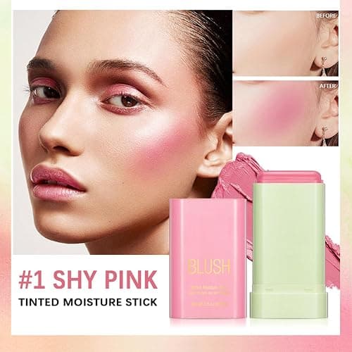 Qifylmaf Multi-Use Makeup Blush Stick, Tinted Solid Moisturizer On-the-Go Blush, Multi-use Cream Blush Stick for Cheek & Eyes & Lips, Waterproof Natural Nude Makeup for All Skin (1# Shy Pink) thumbnail 3