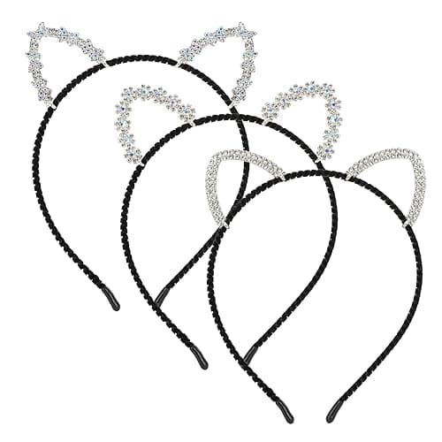 WHAVEL 3 Pcs Cat Ears Headband, Fabric & Rhinestone Cat Headband - Hair Accessories for Women, One Size Fits All, Perfect for Halloween, Cosplay, Party Supplies, Hair Styling, Costume Ball, Gift - Image 1