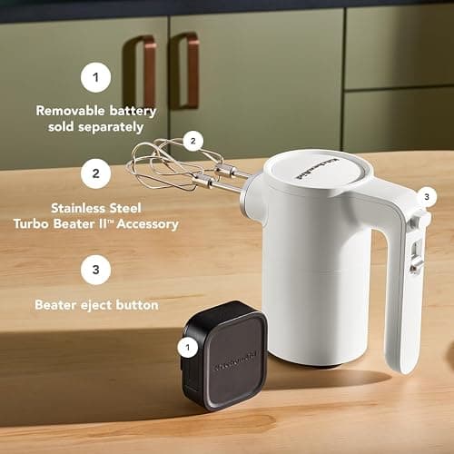 KitchenAid Go Cordless Hand Mixer - battery sold separately, KHMR700, Porcelain White thumbnail 3