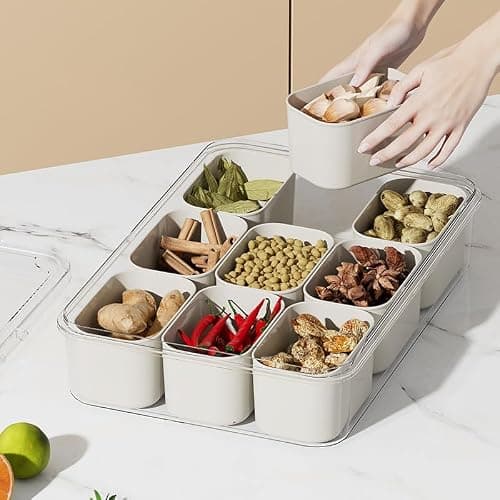 9-Pack Divided Serving Tray with Lid & Handle - Portable Snackle Box Charcuterie Container for Snack Platters - 9 Compartments Snack Boxs for Candy, Fruits, Nuts - Perfect for Party, Entertaining thumbnail 6