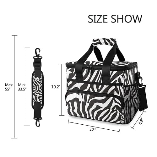 ALAZA Zebra Print Black Cooler Lunch Bag Insulated Lunch Box Large Reusable Lunchbox Leakproof Freezable Cooler Bag for Women Men Picnic Beach thumbnail 3