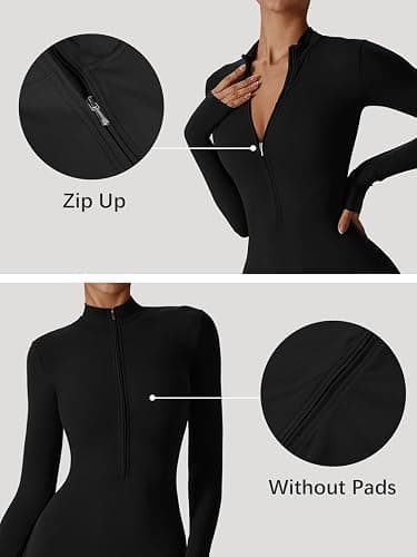 ECUPPER Women Long Sleeve Bodycon Jumpsuits Workout Zip Up Unitard One Piece Full Bodysuits Sexy Yoga Rompers Pants thumbnail 5
