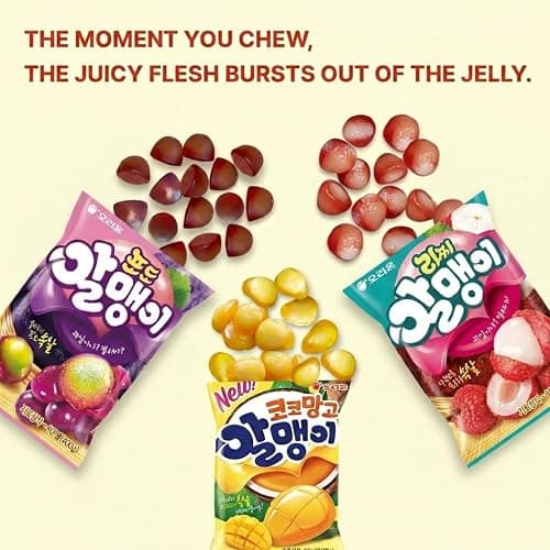 Korean Fruit Jelly Candy – Assorted Chewy Gummy Snacks –3 Fruity Flavors (Grape, Lychee, Mango) – Individually Wrapped – Perfect for Kids & Adults – 알맹이젤리 (3Flavor Mix 1.26oz × 6p) thumbnail 5