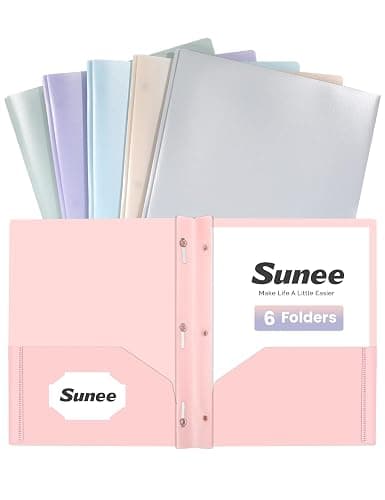 SUNEE 3-Prong Plastic Folders with Pockets (6 Pack, Pastel Colors) 2 Pocket Folders with Fasteners, Tear-Resistant Plastic Pockets, and Fit Letter Size Paper, Use for School Office Home Business - Image 1